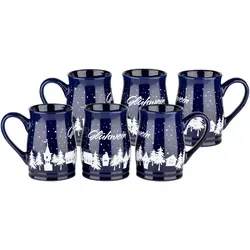 Van Well Glühweinbecher, Keramik Punschtasse, Blau, 25 cl - Thermobehälter: Set aus 6 geeichten Keramiktassen, ideal für heiße Getränke auf Weihnachtsmärkten oder zu Hause, robust und stilvoll für die kalte Jahreszeit.