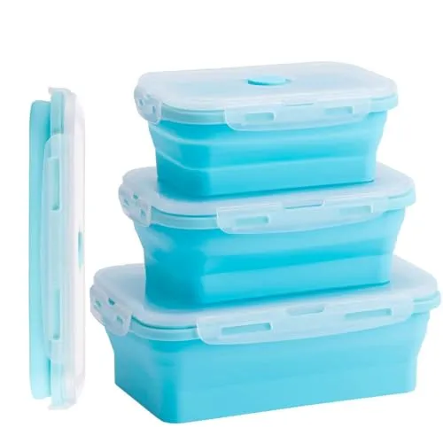 Frischhaltedosen mit Deckel, Faltbare Silikon Brotdose Meal Prep Boxen Gefrierdosen Frischhaltedosen für Kinder oder Küche, Mikrowelle, Dishasher und Gefrierschrank sicher (350, Blau, 1, 474067)