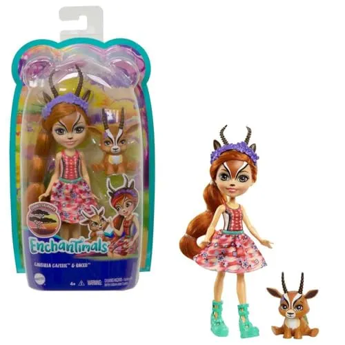 Enchantimals GTM26 - Gabriela Gazelle Puppe (15 cm) & Racer Tierfreundin-Figur aus der Sonnensavanne-Kollektion, kleine Puppe mit abnehmbarem Rock und Zubehör, tolles Geschenk für Kinder ab 3 Jahren