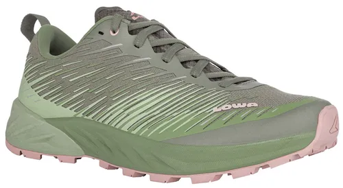 Lowa Trail-Laufschuhe Amplux - Leichte Damen-Laufschuhe in grün/rosa - Laufschuh für Damen, ideal für steinige Trails und nasse Wiesen. Mit nur 490g und LOWAÂ®-TRACÂ®-Sohle bietet er maximalen Tragekomfort auf kurzen bis langen Distanzen.