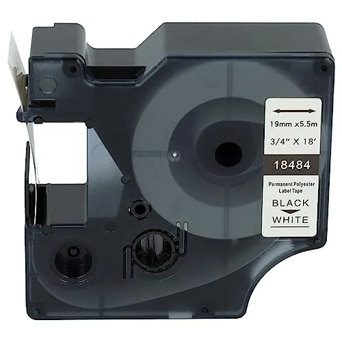 vhbw Schriftband-Kassette Ersatz für Dymo 18484 für Etiketten-Drucker 5,5m x 19mm Schwarz auf Weiß, Polyester