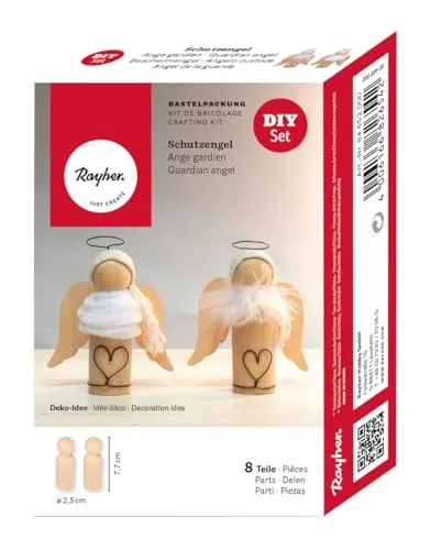 Rayher Bastelpackung Schutzengel, 8teilig, DIY-Set 2 Engel, Holz, 7,7 cm, Weihnachtsdekoration Engel, 64652000