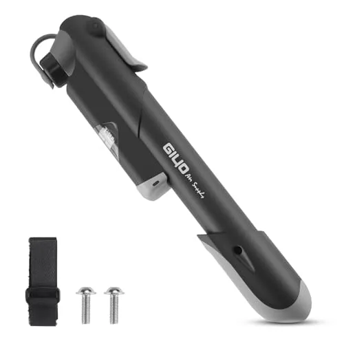 Zosenyer Fahrradpumpe, Mini Luftpumpe Fahrrad für Alle Ventile, Tragbare Fahrradpumpe mit Manometer, 100 PSI, für Französisches und Amerikanisches Ventil, Mit Rahmenhalterung, Schrauben & Bindung