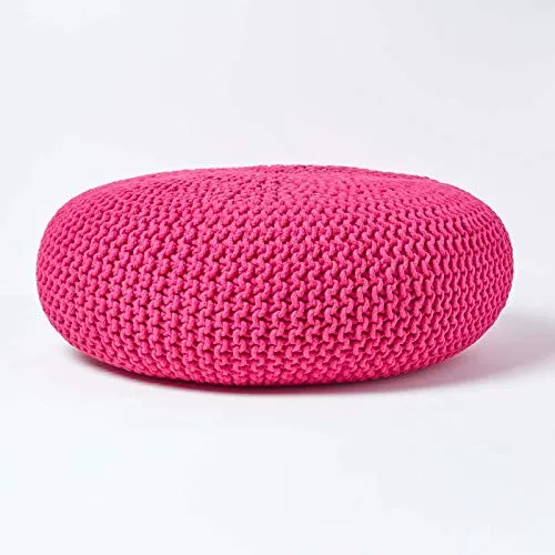 Homescapes Strickpouf - Runder Sitzhocker in Pink - Stilvoller runder Sitzpouf in Grobstrick-Optik, 70 x 23 cm, aus 100% Baumwolle. Ideal als zusätzliche Sitzgelegenheit oder elegantes Dekoobjekt für jedes Zimmer.