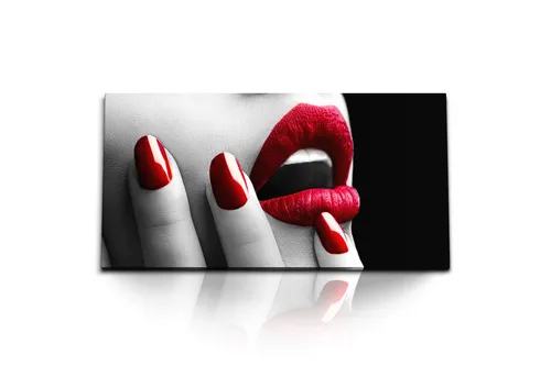 Sinus Art Leinwandbild Kunstdruck Bilder 120x60cm Roter Lippenstift Sexy Lippen Erotisch Schl, (1 St)