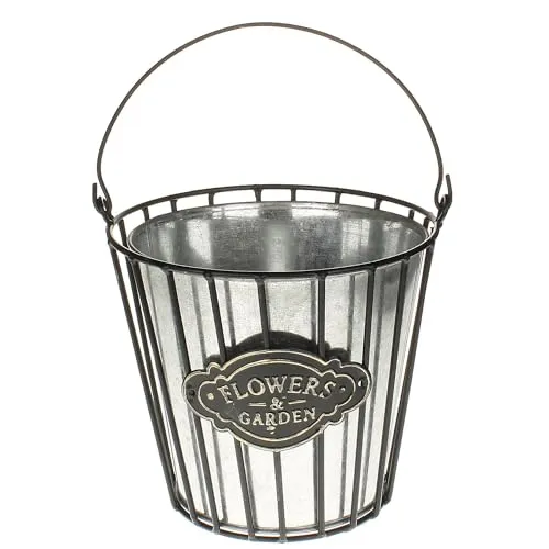 Macosa HE8806 Deko Pflanzeimer Zink Metall Schwarz 18,5 cm Pflanzgefäß Zinkeimer Blumeneimer Garten-Dekoration Metalleimer Eimer Dekoeimer Blumentopf Dekotopf Gefäß (18,5 x 18,5 x 17 cm)