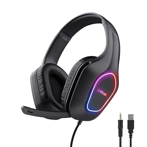 Trust Gaming GXT 419 Rayne - Leichtes Gaming Headset mit LED Beleuchtung - Gaming-Headset mit 50-mm-Treibern für beeindruckenden Sound, leichtem Design für Komfort und mehrfarbiger LED-Beleuchtung, ideal für PC und Konsole.