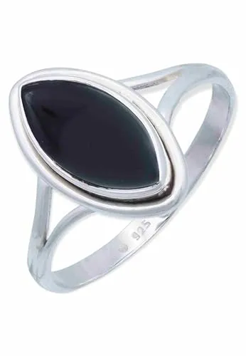 mantraroma Ring 925 Silber Damen Onyx Edelstein schwarz schlicht groß modern