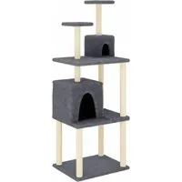 vidaXL Kratzbaum Dunkelgrau 167 cm - Kratzbaum für Katzen mit 2 Häusern und Plattformen, ideal zum Klettern und Entspannen. Robuste Sisalsäulen schützen deine Möbel und bieten Spaß für deine Katzen.
