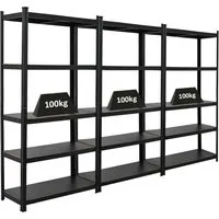 PROREGAL Mega Deal 3X All Black Series Schwerlastregal Ragnar 180x90x40cm - Lagerregale mit 5 Fachböden, je bis 100 kg belastbar. Robuste Stahlkonstruktion und elegantes Design für sicheren und stilvollen Stauraum.