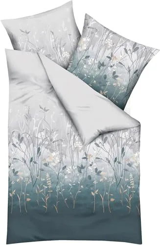 Kaeppel Bettwäsche Herbal Mako-Satin hellgrau 155x220 cm - Bettwäsche-Set aus 100% Baumwolle, mit Wendeoptik im Blätter-Design und praktischem Marken-Reißverschluss. Pflegeleicht bei 60° waschbar.