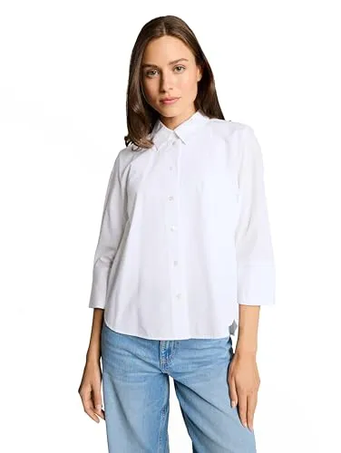 TOM TAILOR Streifen-Hemdbluse - Luftige Hemdbluse mit 3/4-Ärmeln und V-Ausschnitt. Aus leichtem Lyocell und Baumwolle, ideal für den Alltag. Pflegeleicht und angenehm zu tragen.