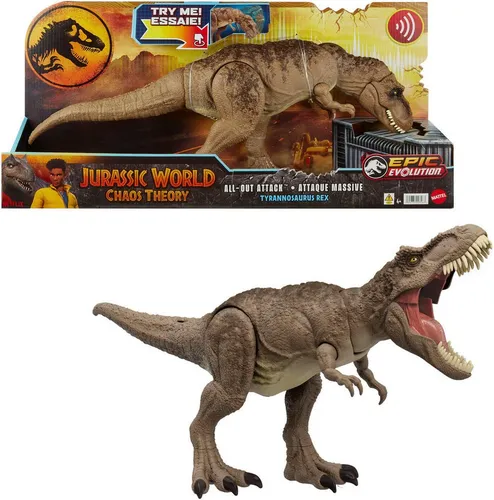 Mattel Actionfigur Jurassic World Tyrannosaurus Rex - Beißbewegung und Brüllgeräusche für actiongeladenen Spielspaß ab 4 Jahren