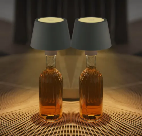 Northpoint LED Tischlampe Akku Flaschenlampe 2er-Set - Moderne Tischlampe mit 3000mAh Akku und stufenlos dimmbarem warmweißen Licht (3000K) für drinnen und draußen, ideal für individuelle Beleuchtung in jedem Raum.