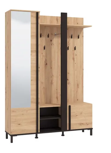 Carryhome Garderobe Schwarz Eiche Artisan - Moderne Garderobe in Schwarz und Eiche Artisan, gefertigt aus robustem Holzwerkstoff. Mit praktischen Drehtüren und kompakten Maßen von 134.5x192.6x33.2 cm ideal für jeden Flur.
