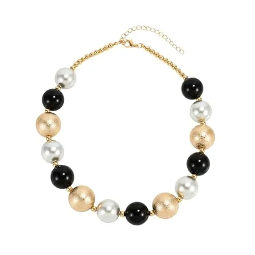 Sanixa Karma NH11399161 Halskette Damen Gold Schwarz 40 cm Kette Perlen Perlenkette verstellbar modern Damenhalskette Perlenhalskette Karabinerverschluss (Gold)