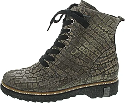 Waldläufer Kitomi Damen Stiefelette - Größe 37 1/3 EU - Wanderschuhe mit herausnehmbarem Fußbett für individuelle Einlagen, Reptilprägung im Metallic-Look und flexibler Laufsohle für optimalen Tragekomfort.