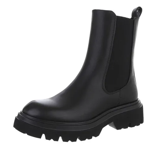 Ital-Design Elegante Chelsea Boots mit rutschfester Sohle für Damen Plateaustiefelette (90109973) Blockabsatz Stiefeletten in Schwarz