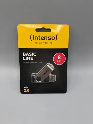 Intenso Basic Line 8 GB USB-Stick USB 2.0 - Hochwertiger, klappbarer Speicherstick in Silber-Schwarz mit schnellen Transferraten bis 28 MB/s