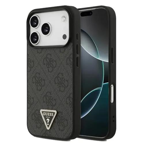 Guess Leder 4G Triangle Strass MagSafe Hülle für iPhone 17 Pro Max