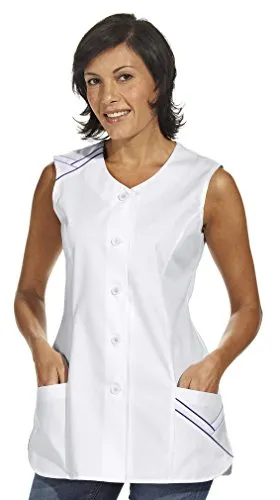 LEIBER Damen-Kasack - Weiß, Größe 38 - Medizinische Berufsbekleidung mit 2 Seitentaschen und eleganter farbiger Paspelierung, ideal für einen professionellen Look im Gesundheitswesen.