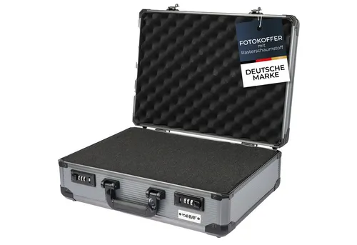 HMF Kameratasche Alu Fotokoffer - Kameratasche aus robustem Aluminium, stoßfest und mit 3er Zahlenkombinationsschlössern für sicheren Transport. Ideal für Fotografen und Modellbauer.