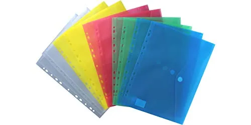 EXXO by HFP 35300 Dokumententaschen Sammelmappen Sichttaschen A4 quer transparent farblich sortiert - Dokumentenmappe zum Abheften mit Eurolochung, Abheftrand, Klappe und Klettverschluss - 10 Stück