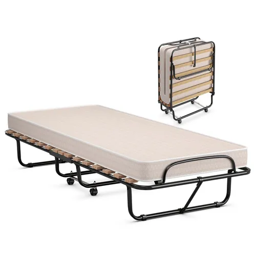 Klappbett Gästebett Reisebett mit Memoryschaum-Matratze - Betten & Bettgestelle, platzsparend und mobil mit 4 Rädern, ideal für Gäste oder kleine Räume, inklusive bequemer Memoryschaum-Matratze.