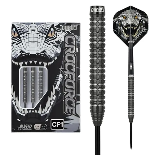 ONE80 Crocforce VHD 90% Tungsten Steel Darts Set – Profi Steeltip Dartpfeile mit Präzisions Grip Barrels für Turnier & Wettkampf (CF1, 22 Gramm)