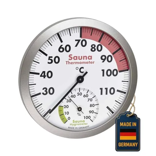 TFA Saunathermometer 40.1055.50 - Analoges Hygrometer - Hygrometer mit strapazierfähigem Polycarbonat-Gehäuse, misst präzise Temperatur und Luftfeuchtigkeit in der Sauna. Große, gut ablesbare Skala mit optimalem Bereich.