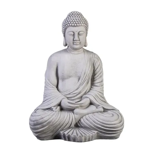 Gartenfigur Buddha, H. 42 cm, 19 kg – Frostsicher in grau von gartendekoparadies
