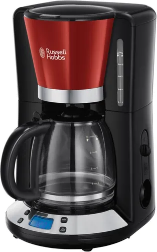 Russell Hobbs Colours Plus Kaffeemaschine - Digitale Glas-Kaffeemaschine in Feuerrot, 1100 W, 1,25 L Fassungsvermögen und WhirlTech-Brühtechnologie für erstklassiges Aroma