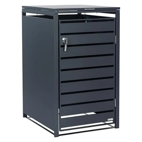 Zelsius Mülltonnenbox für 1er Mülltonne | Anthrazit RAL 7016 - Mülltonnenbox für eine 120-240 Liter Tonne, robust aus verzinktem Stahl, mit praktischen Gasdruckfedern für einfaches Öffnen und Erweiterungsmöglichkeit für mehrere Boxen.