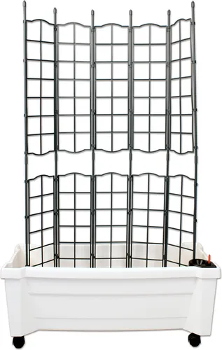 NYVI Pflanzkasten mit Rankgitter 79x35x135 cm - Integriertes Bewässerungssystem & Rollen - Hochbeet mit 42 Litern Volumen, wetterfestem & recyceltem Kunststoff. Ideal für Kletterpflanzen, pflegeleicht und flexibel umplatzierbar dank Rollen.