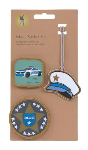 LÄSSIG Anhänger und Patches Set (3 Stk.) mit Druckknopf/School Patches Set Police