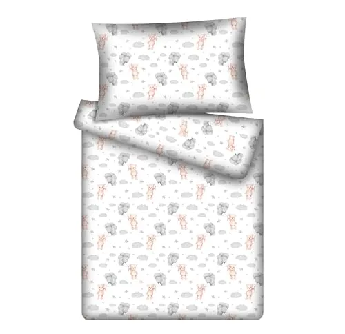 KiGATEX Kinderbettwäsche-Set Fliegender Teddy mit Reißverschluss – 100% Baumwolle – 2-teilig: Decke 100x135 cm + Kissen 40x60 cm – weich & atmungsaktiv – für Jungen & Mädchen – waschbar bei 60 °C