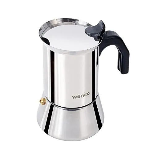 Wenco Premium Espressokocher, 4 Tassen, 500 ml, Für alle Herdarten inkl. Induktion, Mokkakanne aus Edelstahl, 11,3 x 16,5 x 18,7 cm, Silber