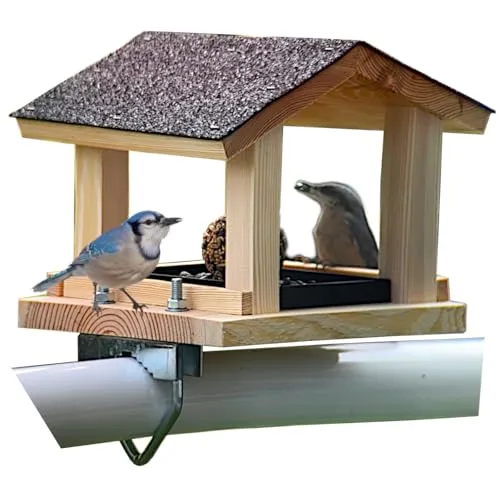 STAFECO Vogelfutterhaus - Wetterfestes Vogelhaus für Balkon, handgefertigt aus Natur-Holz, ideal für Ganzjahresfütterung und einfache Reinigung