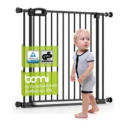 BOMI Türschutzgitter Treppenschutzgitter Merle Flatstep, Babygitter flacher Steg, 63-217 cm (verschiedene Größen, klemm- & verschraubbar), 2-Wege-Öffnung, geprüftes Kindergitter, extra breiter Durchgang schwarz 149 cm x 77 cm