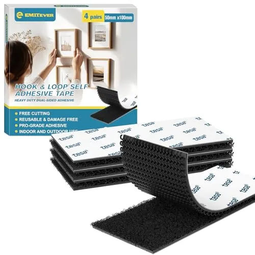 EMITEVER 4 Paars Klettband Selbstklebend Extra Stark XL, 5cm x 10cm | Zuschneidbar, verstärkte Klebefolie, 1,1 mm dick, temperaturbeständig, rückstandsfrei entfernbar
