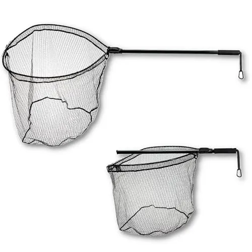 LMAB Einhand-Teleskopkescher - gummiert - Schnellverschluss, 2 Größen, Quick Out Landing Net, Kescher Angeln gummiert, Angel-Kescher, Kescher gummiert, Teleskop Kescher (L - 70x60x60 cm Kescherkopf)