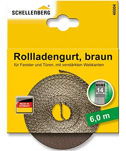 Schellenberg 46004 Rolladengurt 14 mm x 6,0 m System MINI, Rollladengurt, Gurtband, Rolladenband, braun