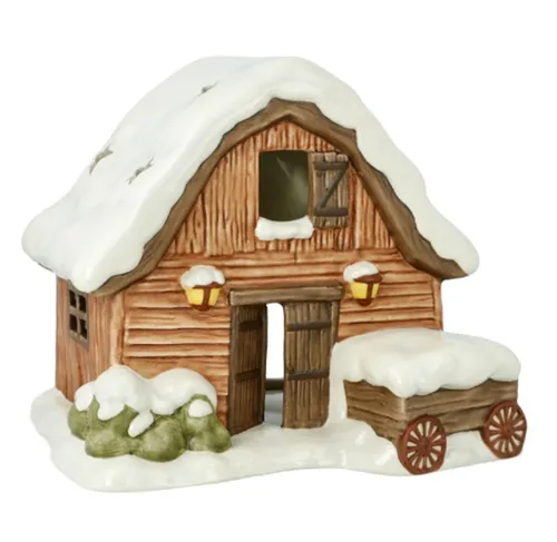 Goebel Figur Windlicht Scheune 2022 - Winter Teelicht aus Steingut, mehrfarbig und perfekt für eine gemütliche Atmosphäre in der kalten Jahreszeit.