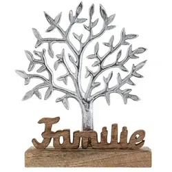 Amagohome Lebensbaum mit Schriftzug Familie - Dekofigur aus Mangoholz und Aluminium - Figuren & Skulpturen: Handgefertigte Dekofigur aus nachhaltigem Mangoholz und Aluminium, schafft eine gemütliche Atmosphäre und ist das perfekte Geschenk zum Einzug.