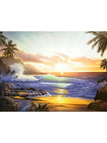 PSYWORK Schwarzlicht Poster | Return to Paradise | 64x90cm | ungerahmt | Kunstdruck | Fantasy | Wandbild | Wandposter | Ozean | Strand