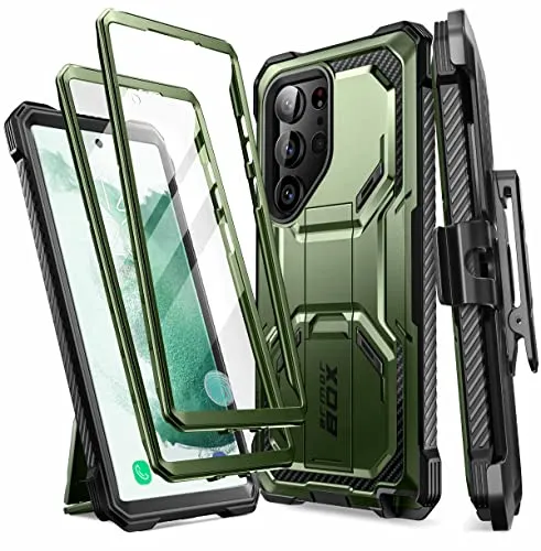 i-Blason Armorbox Schutzhülle für Samsung Galaxy S23 Ultra 5G - Standard Handyhüllen mit 360°-militärischem Schutz, integriertem Displayschutz und praktischem Kickstand für freihändiges Betrachten.