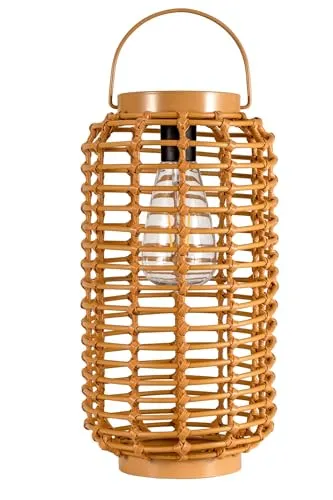 Pauleen LED Laterne Sunshine Darling - Beige Solarlaterne aus Rattan und Metall, spritzwassergeschützt mit fest integriertem warmweißem LED-Licht, ideal für stimmungsvolle Outdoor-Beleuchtung.