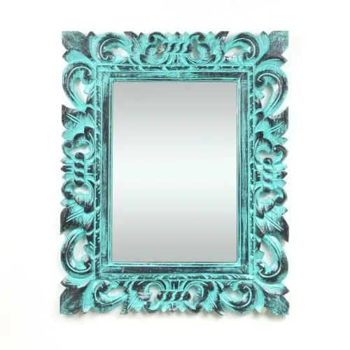 Oriental Galerie Barock Wandspiegel - Vintage Schminkspiegel im Landhausstil - Dekorative Wandspiegel mit einem originellen Barockrahmen aus Holz, handgefertigt in Indonesien. Ideal als Flur- oder Badezimmerspiegel, bringt er einen Hauch von Vintage und Eleganz in jedes Zuhause.