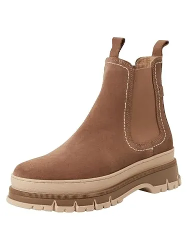 Tamaris Damen Stiefel Leder beige 41 - Wanderschuhe mit modernem Chelsea Boots Design, bequemem Wechselfußbett und robuster Sohle für optimalen Halt bei urbanen Abenteuern.