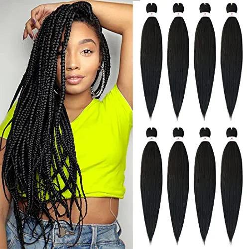 Beyond Beauty EZ Braid Pre Stretched Braiding Hair,8Packs-26 Zoll EZ Braid Professionelles Haar Yaki Texture Synthetic Hair(#1B)